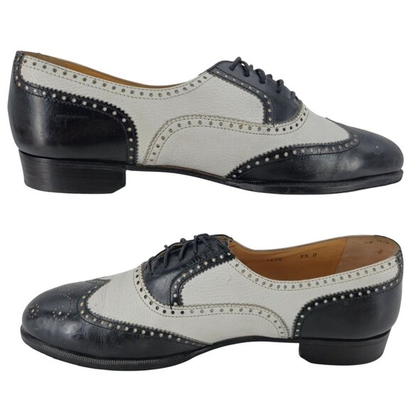 Vintage Bespoke Cole Haan Black White Leather Spectators 9.5 Italian Dress Shoes - Picture 7 of 15